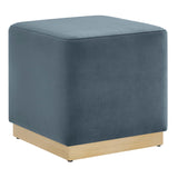 Maple 17" Square Performance Velvet Upholstered Ottoman in Cadet Blue Natural