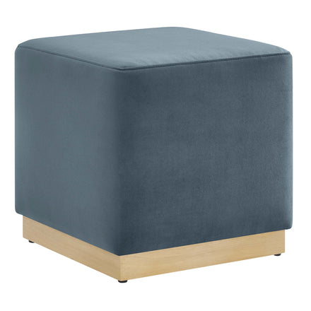 Tilden 17" Square Performance Velvet Upholstered Ottoman in Cadet Blue Natural