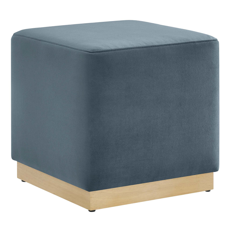 Maple 17" Square Performance Velvet Upholstered Ottoman in Cadet Blue Natural