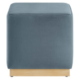 Maple 17" Square Performance Velvet Upholstered Ottoman in Cadet Blue Natural