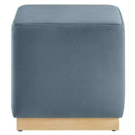 Tilden 17" Square Performance Velvet Upholstered Ottoman in Cadet Blue Natural