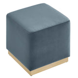 Maple 17" Square Performance Velvet Upholstered Ottoman in Cadet Blue Natural