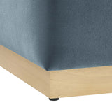 Maple 17" Square Performance Velvet Upholstered Ottoman in Cadet Blue Natural