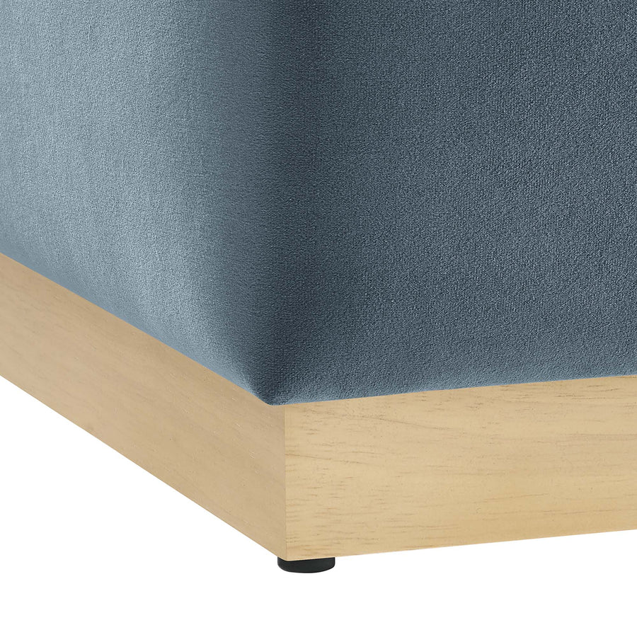 Maple 17" Square Performance Velvet Upholstered Ottoman in Cadet Blue Natural