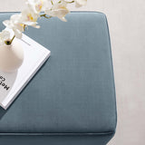 Maple 17" Square Performance Velvet Upholstered Ottoman in Cadet Blue Natural