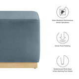 Maple 17" Square Performance Velvet Upholstered Ottoman in Cadet Blue Natural