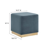 Maple 17" Square Performance Velvet Upholstered Ottoman in Cadet Blue Natural