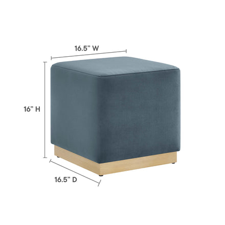 Tilden 17" Square Performance Velvet Upholstered Ottoman in Cadet Blue Natural