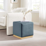 Maple 17" Square Performance Velvet Upholstered Ottoman in Cadet Blue Natural