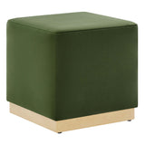 Maple 17" Square Performance Velvet Upholstered Ottoman in Moss Green Natural