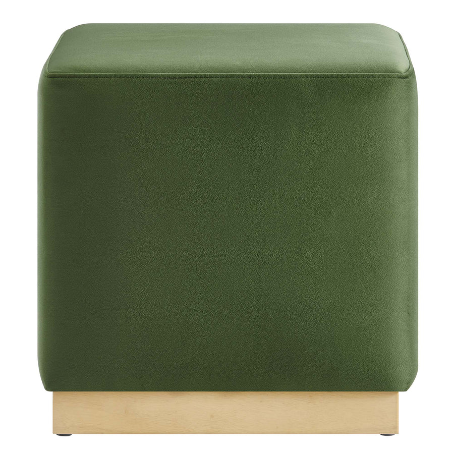 Maple 17" Square Performance Velvet Upholstered Ottoman in Moss Green Natural