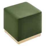 Maple 17" Square Performance Velvet Upholstered Ottoman in Moss Green Natural