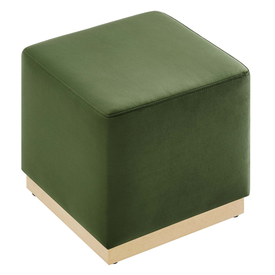 Maple 17" Square Performance Velvet Upholstered Ottoman in Moss Green Natural