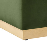 Maple 17" Square Performance Velvet Upholstered Ottoman in Moss Green Natural