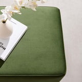 Maple 17" Square Performance Velvet Upholstered Ottoman in Moss Green Natural