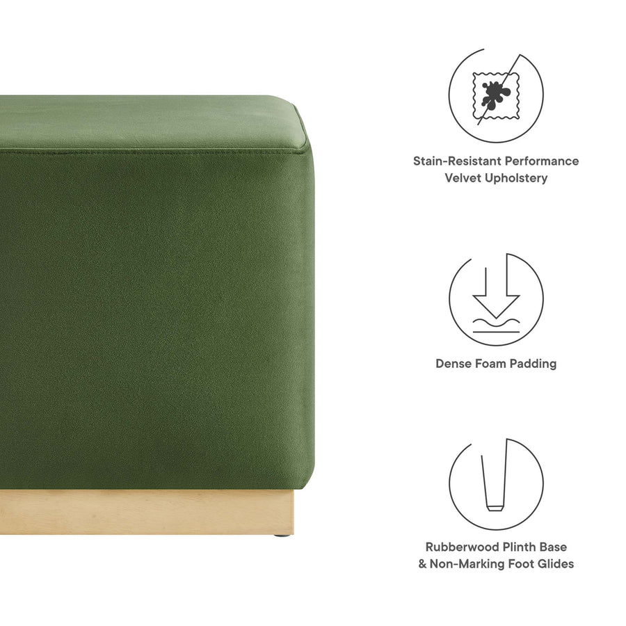 Maple 17" Square Performance Velvet Upholstered Ottoman in Moss Green Natural