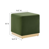 Maple 17" Square Performance Velvet Upholstered Ottoman in Moss Green Natural