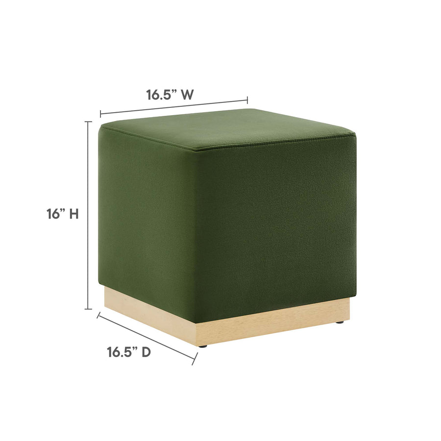Maple 17" Square Performance Velvet Upholstered Ottoman in Moss Green Natural