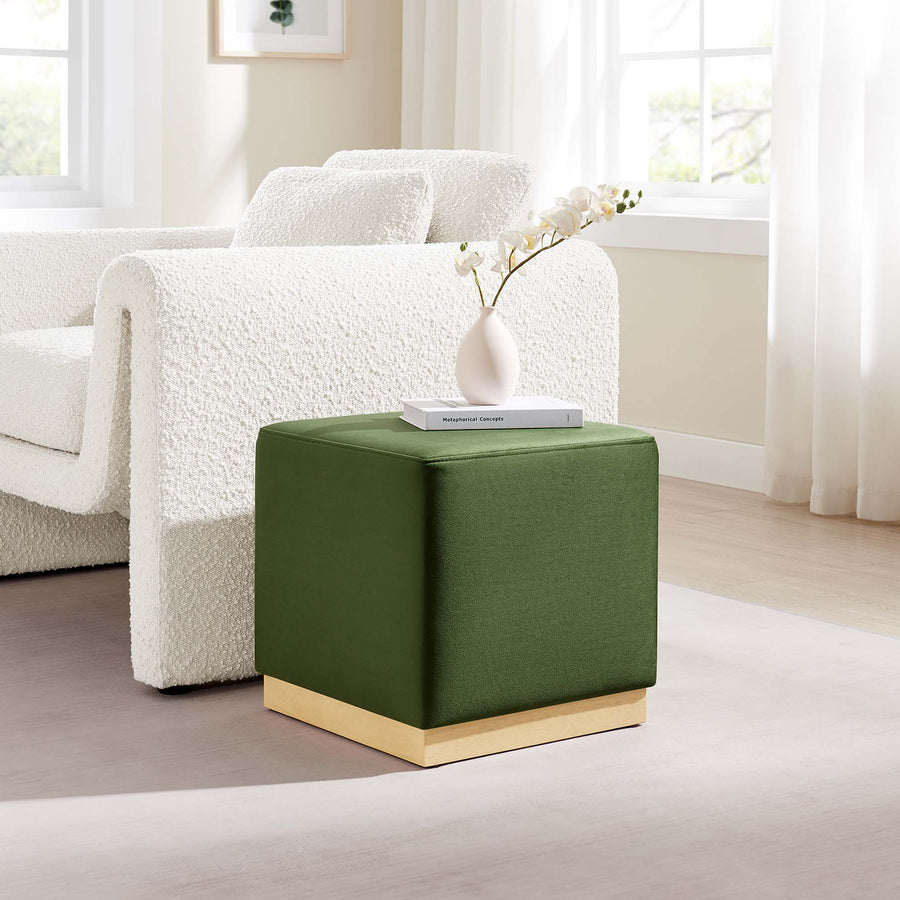 Maple 17" Square Performance Velvet Upholstered Ottoman in Moss Green Natural
