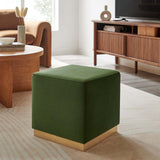 Maple 17" Square Performance Velvet Upholstered Ottoman in Moss Green Natural