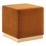 Maple 17" Square Performance Velvet Upholstered Ottoman in Rust Natural