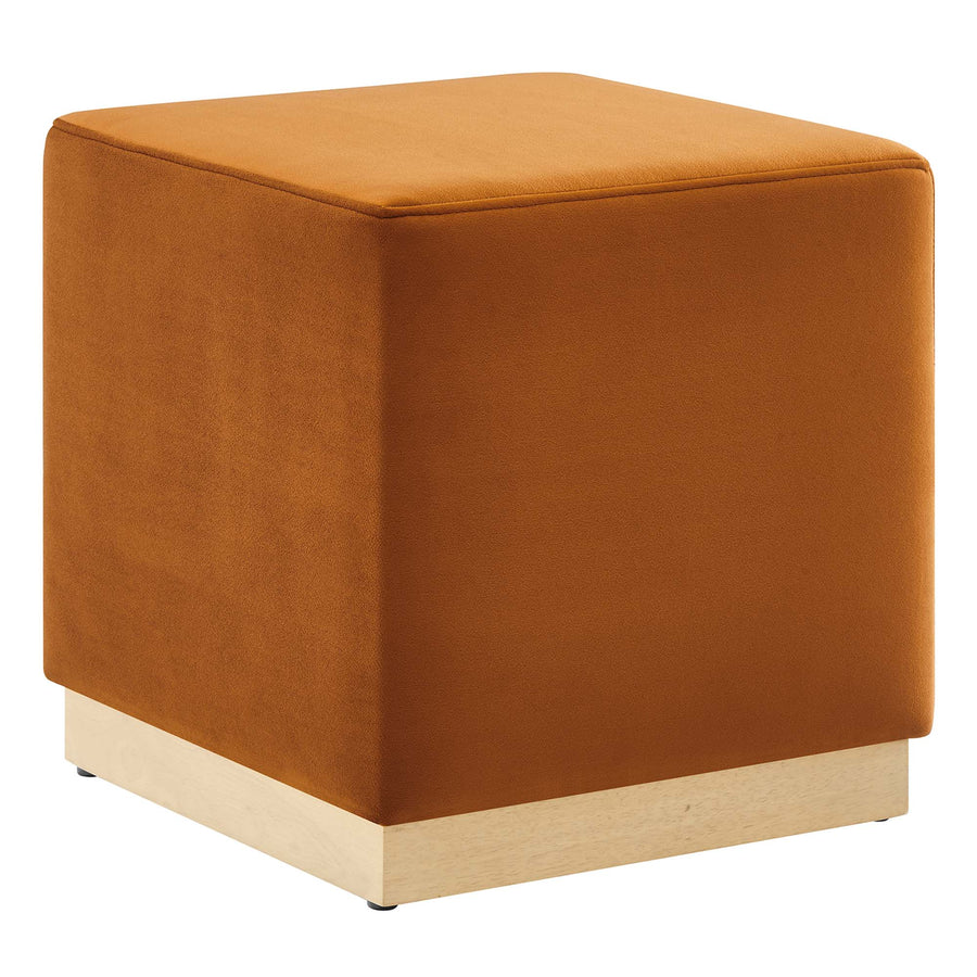 Maple 17" Square Performance Velvet Upholstered Ottoman in Rust Natural