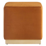 Maple 17" Square Performance Velvet Upholstered Ottoman in Rust Natural