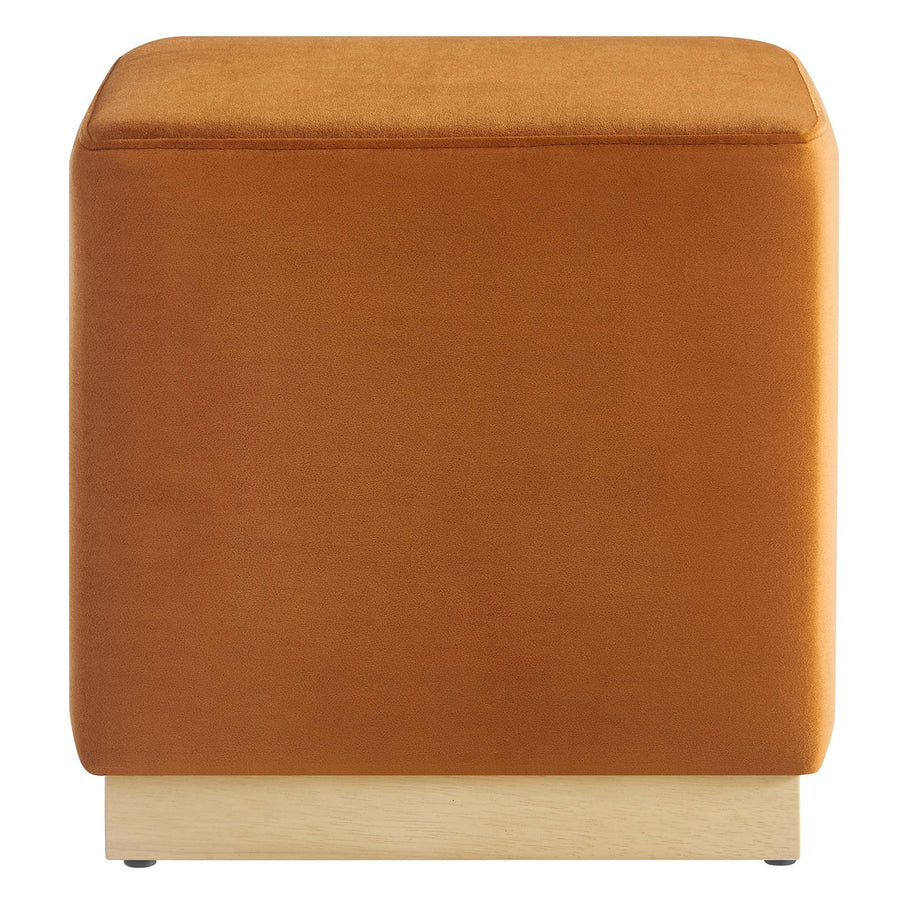Maple 17" Square Performance Velvet Upholstered Ottoman in Rust Natural