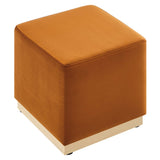 Maple 17" Square Performance Velvet Upholstered Ottoman in Rust Natural