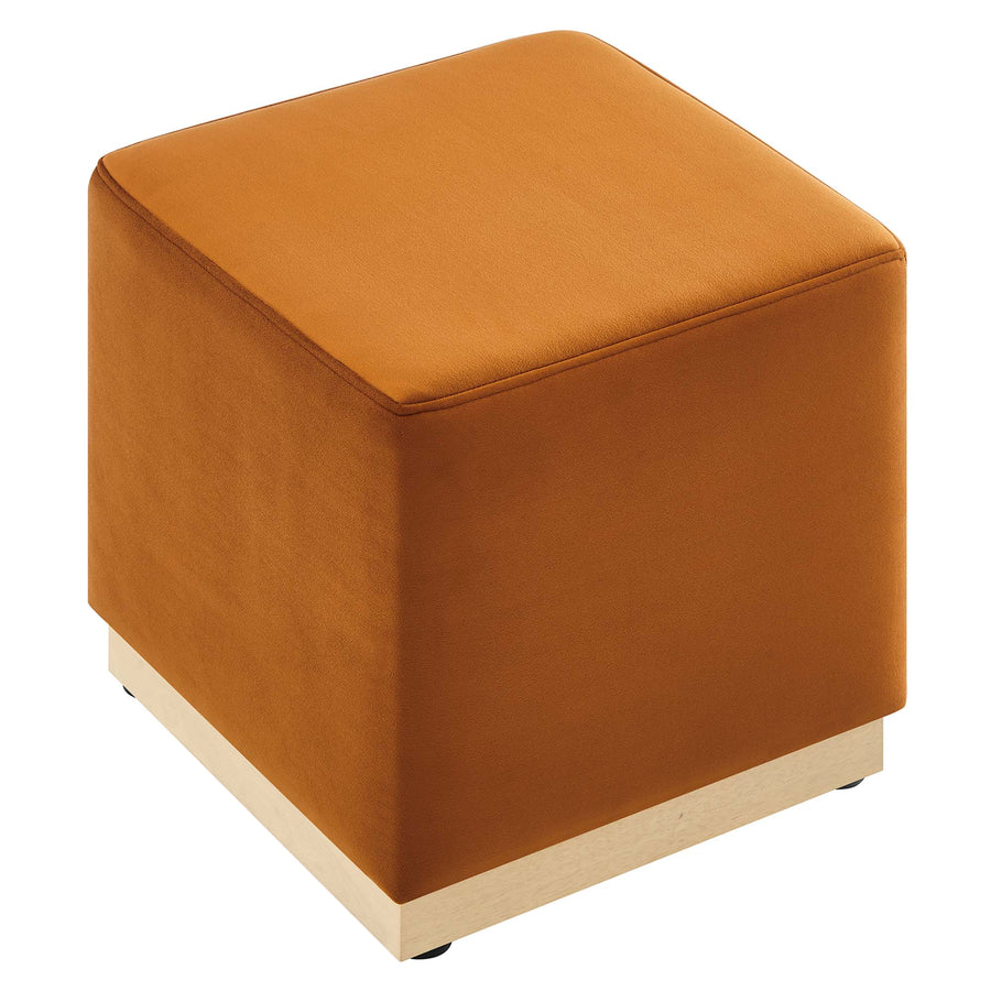 Maple 17" Square Performance Velvet Upholstered Ottoman in Rust Natural