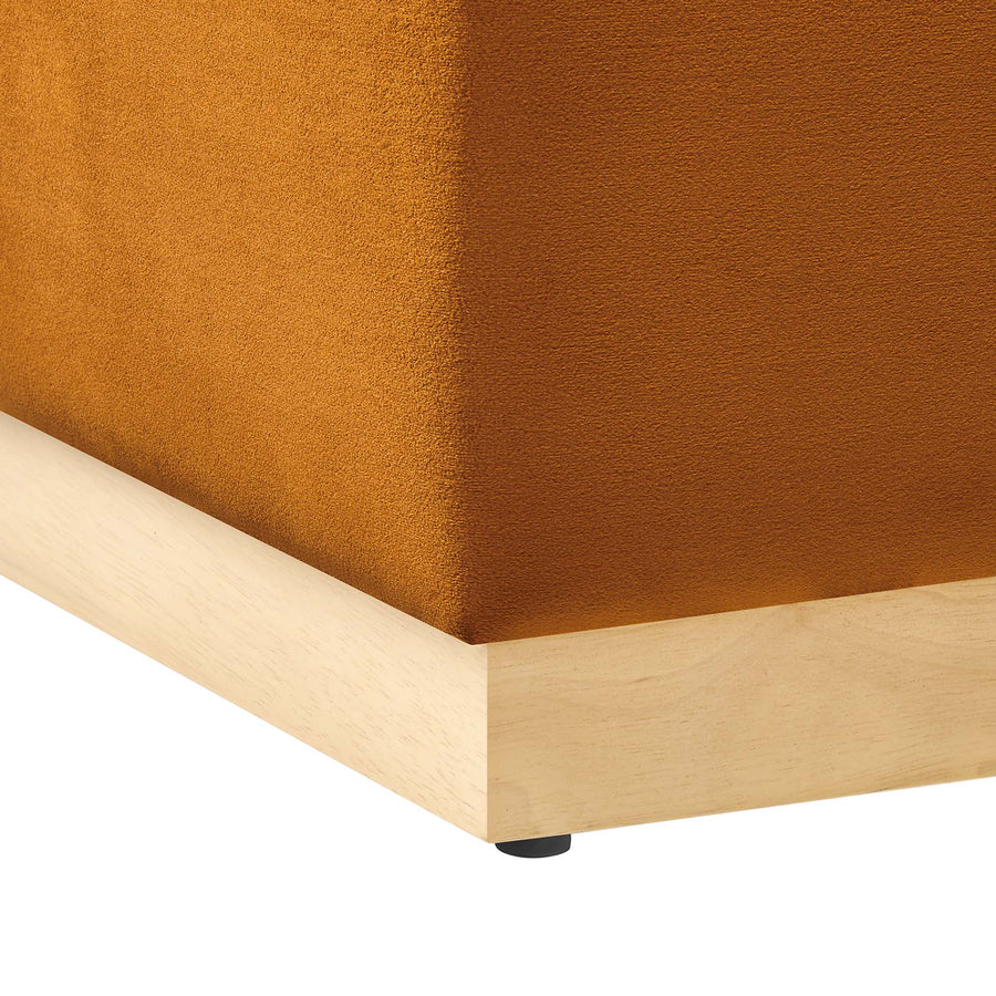 Maple 17" Square Performance Velvet Upholstered Ottoman in Rust Natural