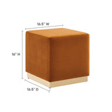 Maple 17" Square Performance Velvet Upholstered Ottoman in Rust Natural