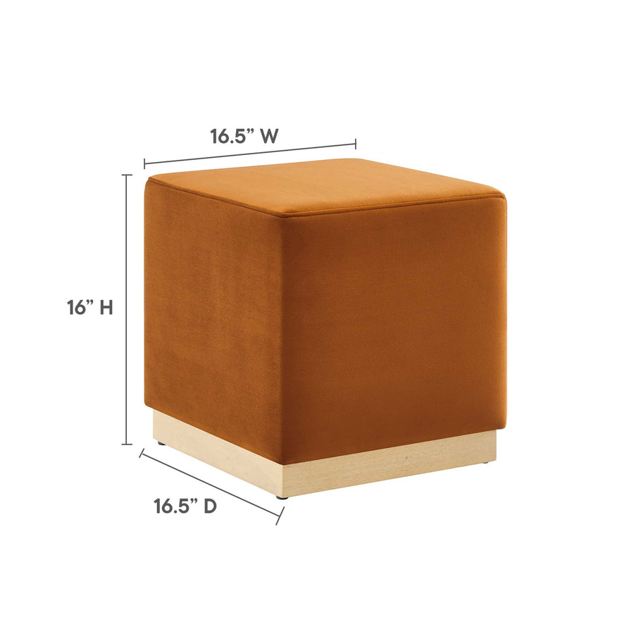 Maple 17" Square Performance Velvet Upholstered Ottoman in Rust Natural