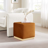Maple 17" Square Performance Velvet Upholstered Ottoman in Rust Natural