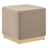Maple 17" Square Performance Velvet Upholstered Ottoman in Taupe Natural
