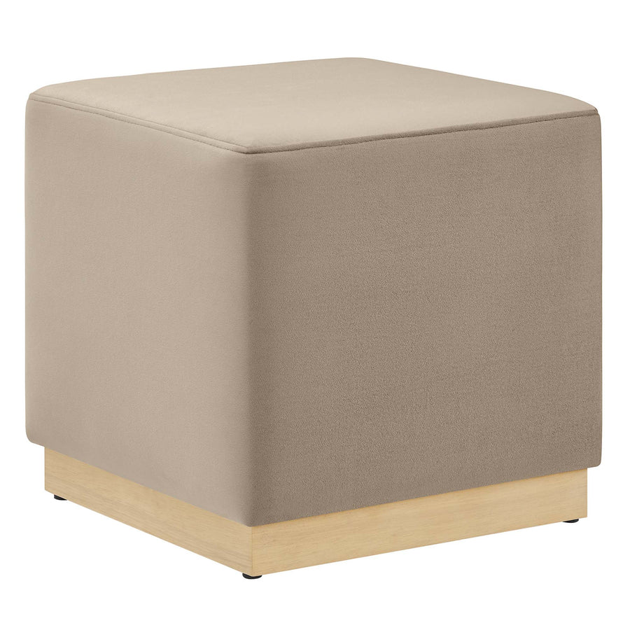 Maple 17" Square Performance Velvet Upholstered Ottoman in Taupe Natural