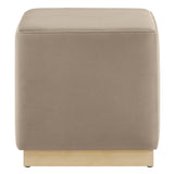 Maple 17" Square Performance Velvet Upholstered Ottoman in Taupe Natural
