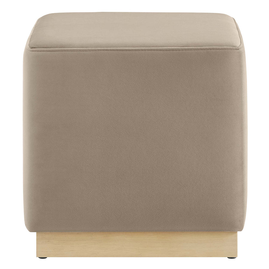 Maple 17" Square Performance Velvet Upholstered Ottoman in Taupe Natural