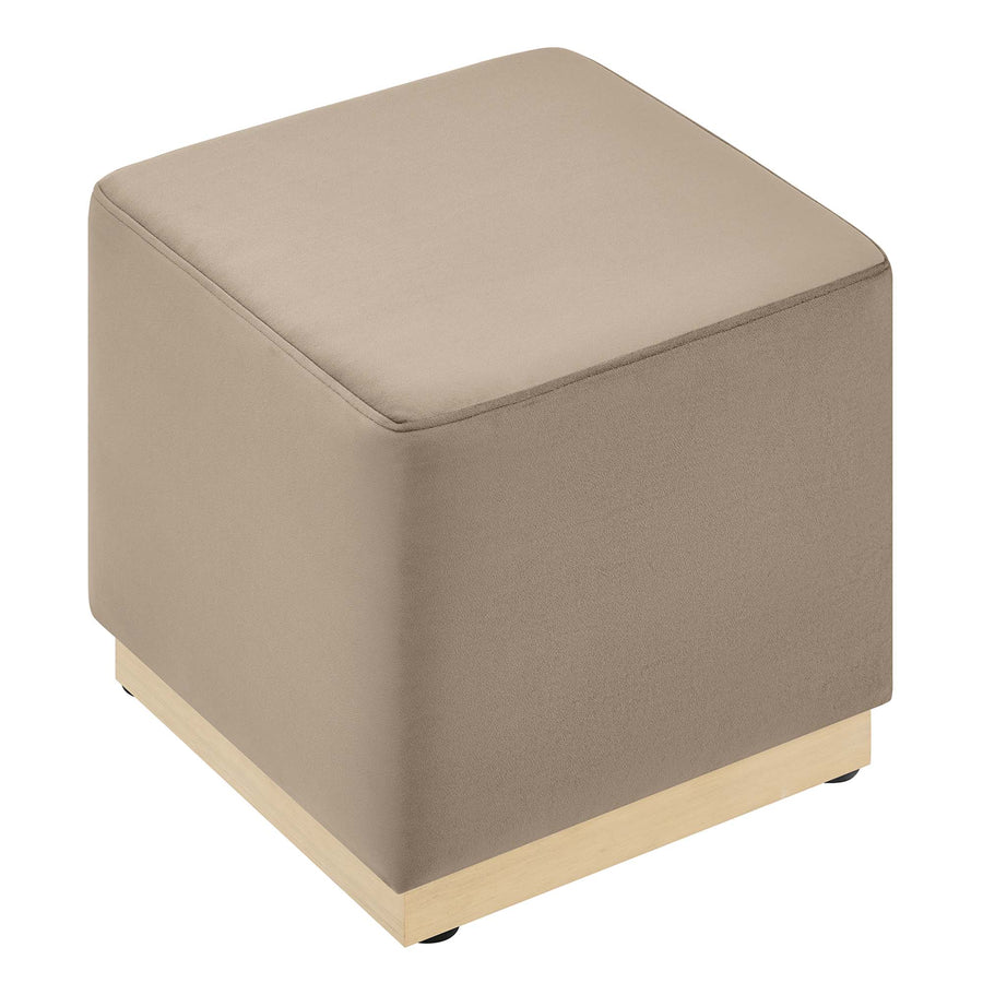 Maple 17" Square Performance Velvet Upholstered Ottoman in Taupe Natural