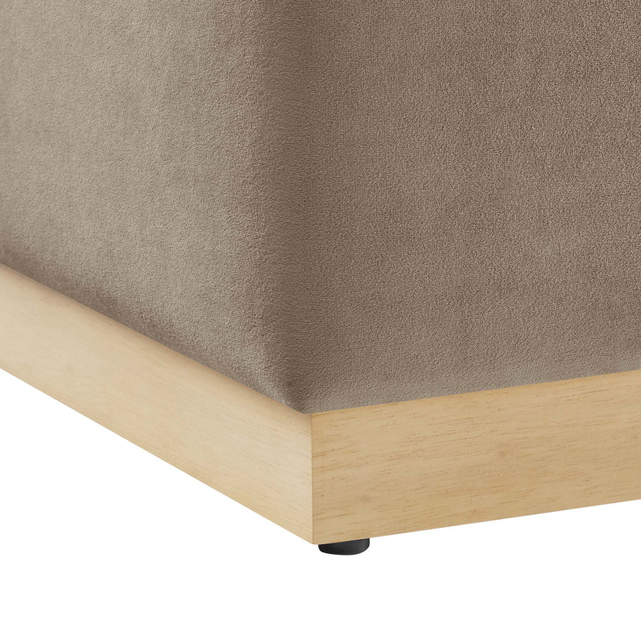 Maple 17" Square Performance Velvet Upholstered Ottoman in Taupe Natural