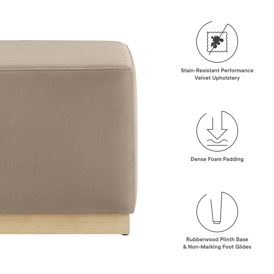 Maple 17" Square Performance Velvet Upholstered Ottoman in Taupe Natural
