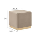 Maple 17" Square Performance Velvet Upholstered Ottoman in Taupe Natural