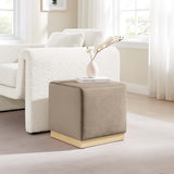 Maple 17" Square Performance Velvet Upholstered Ottoman in Taupe Natural