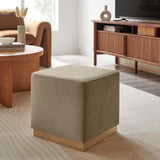Maple 17" Square Performance Velvet Upholstered Ottoman in Taupe Natural