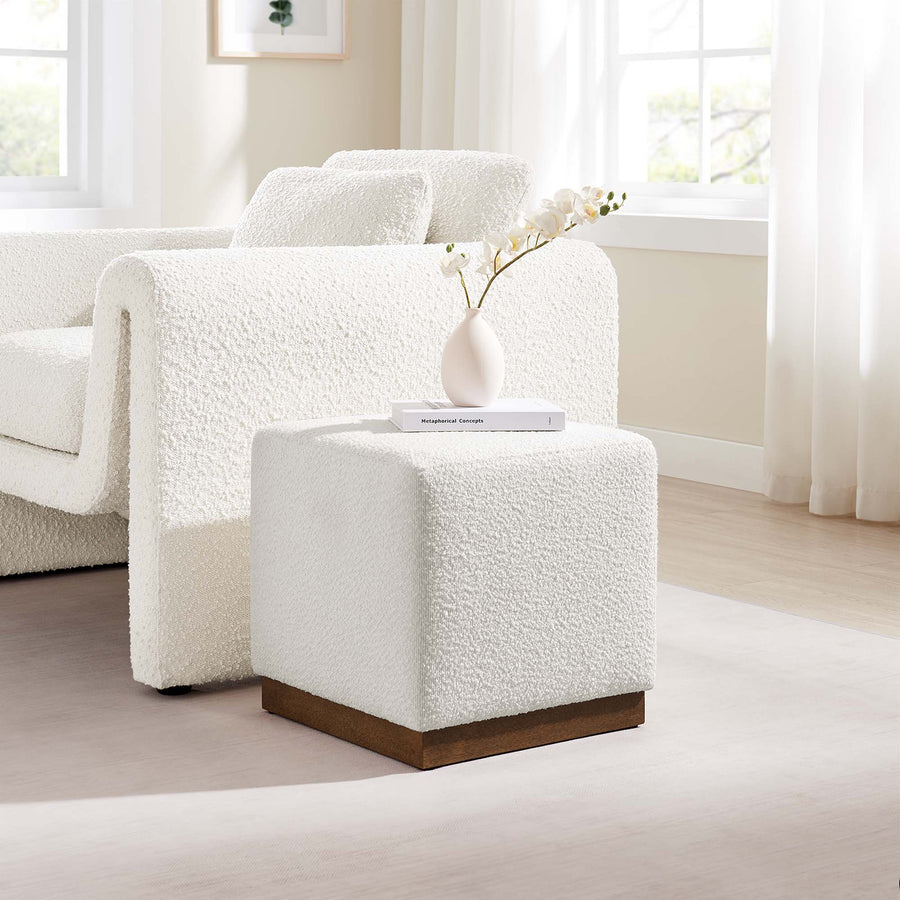 Maple 17" Square Boucle Upholstered Ottoman in Cloud Walnut
