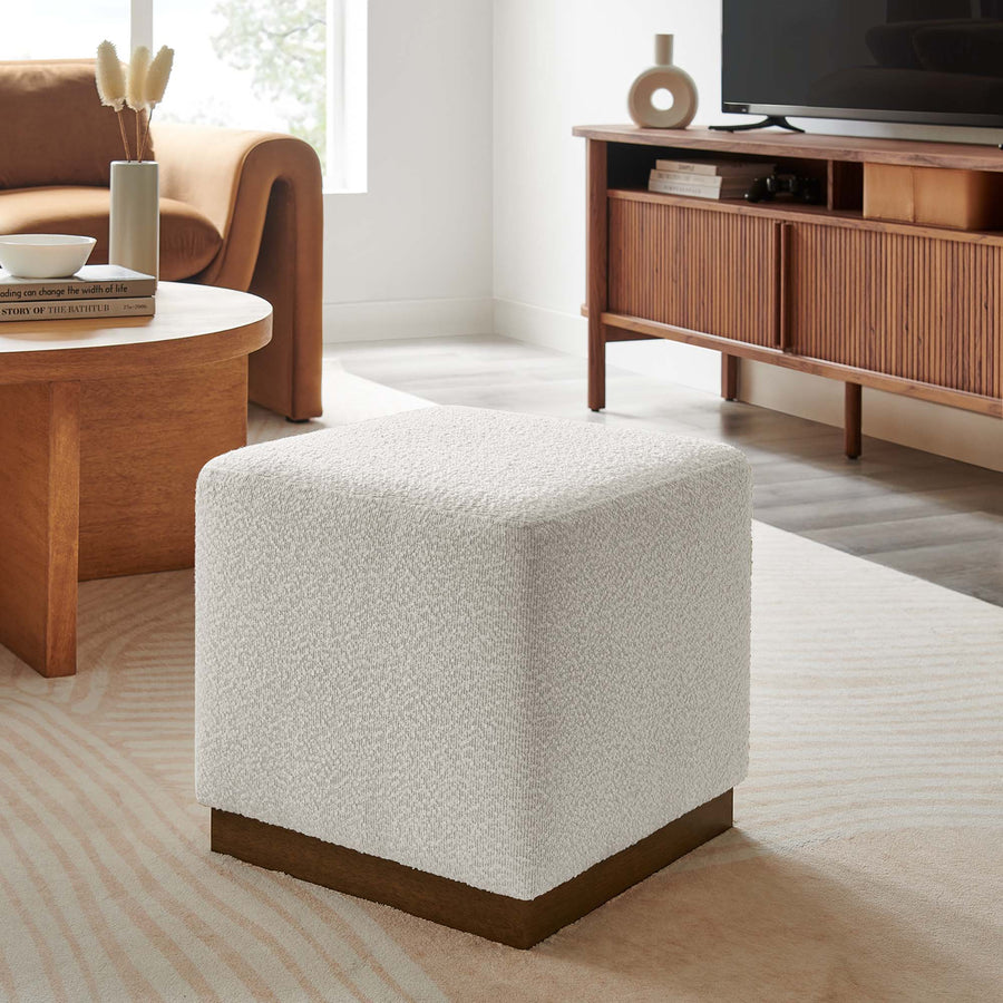 Maple 17" Square Boucle Upholstered Ottoman in Cloud Walnut
