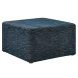 Oren Large 28" Square Woven Heathered Fabric Upholstered Ottoman in Heathered Weave Azure