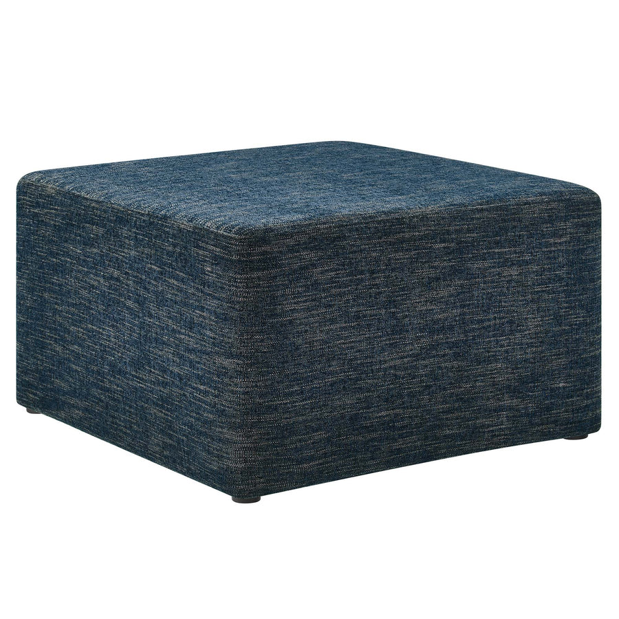 Oren Large 28" Square Woven Heathered Fabric Upholstered Ottoman in Heathered Weave Azure