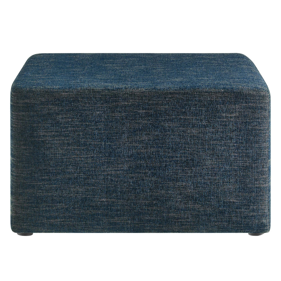 Oren Large 28" Square Woven Heathered Fabric Upholstered Ottoman in Heathered Weave Azure