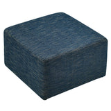 Oren Large 28" Square Woven Heathered Fabric Upholstered Ottoman in Heathered Weave Azure